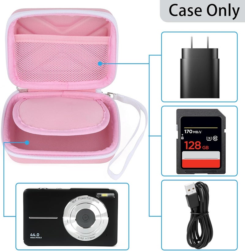 BLK8IGHT Digital Camera Case for AbergBest 21 Mega Pixels 2.7" LCD Rechargeable HD/Kodak Pixpro/Canon PowerShot ELPH 180/190/Sony DSCW800/DSCW830 Cameras, Travel Carrying Protective Case for Camera- Pink - Image 3